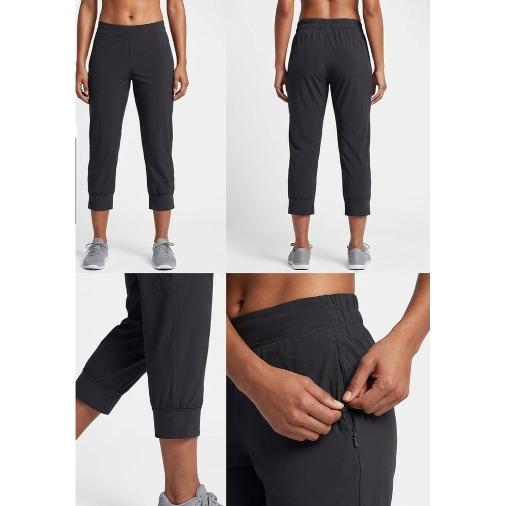 Nike Dri-Fit Capri Pants Womens M Black Elastic Waist Pull On Performance Pocket